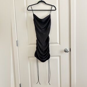 Zara Black Satin Ruched Mini Dress XS